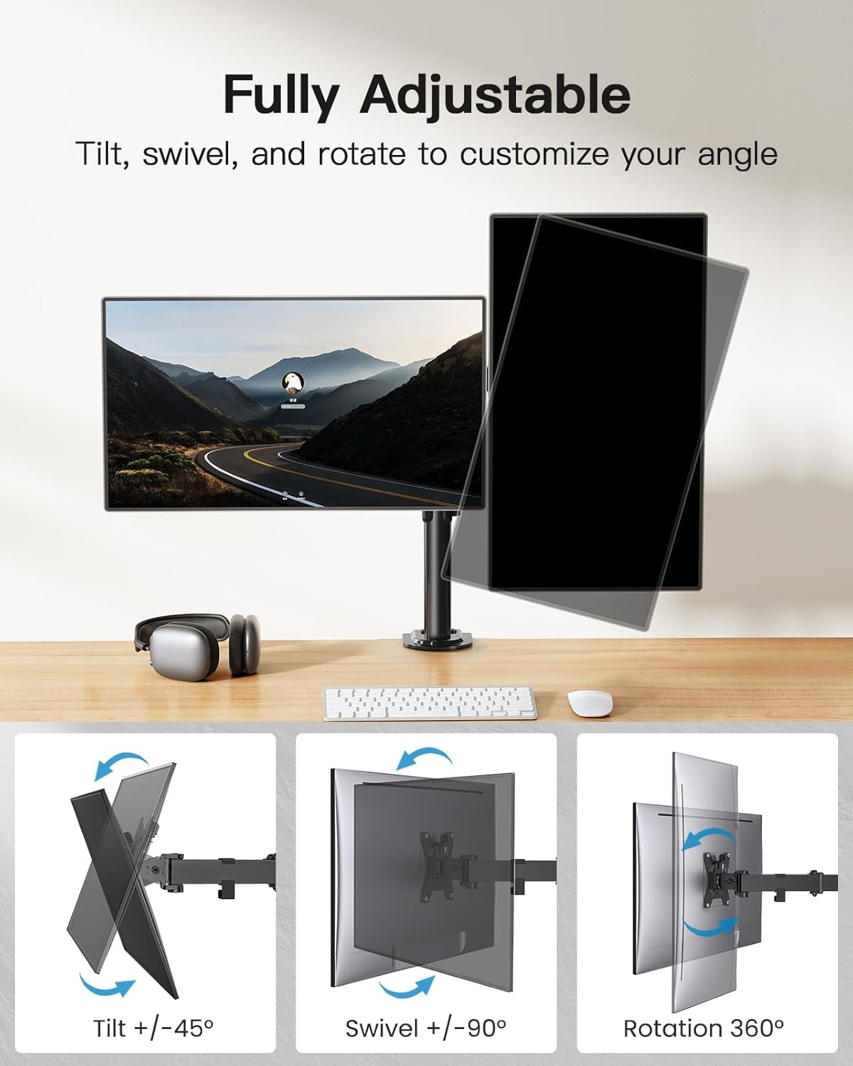 image:imageHUANUO Dual Monitor Mount for 2 Monitors up to 32 inches Heavy Duty Dual Monitor Stand Holds up to176lbs Dual Monitor Arm with Height Adjustable Tilt Swive Rotate VESA Hole 75mm or 100mm