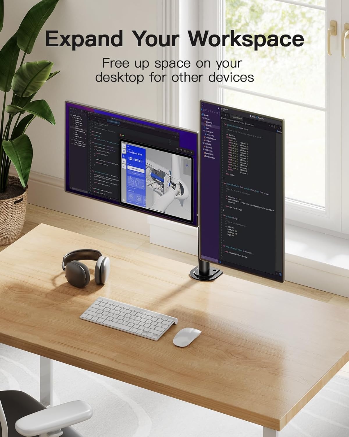 image:imageHUANUO Dual Monitor Mount for 2 Monitors up to 32 inches Heavy Duty Dual Monitor Stand Holds up to176lbs Dual Monitor Arm with Height Adjustable Tilt Swive Rotate VESA Hole 75mm or 100mm