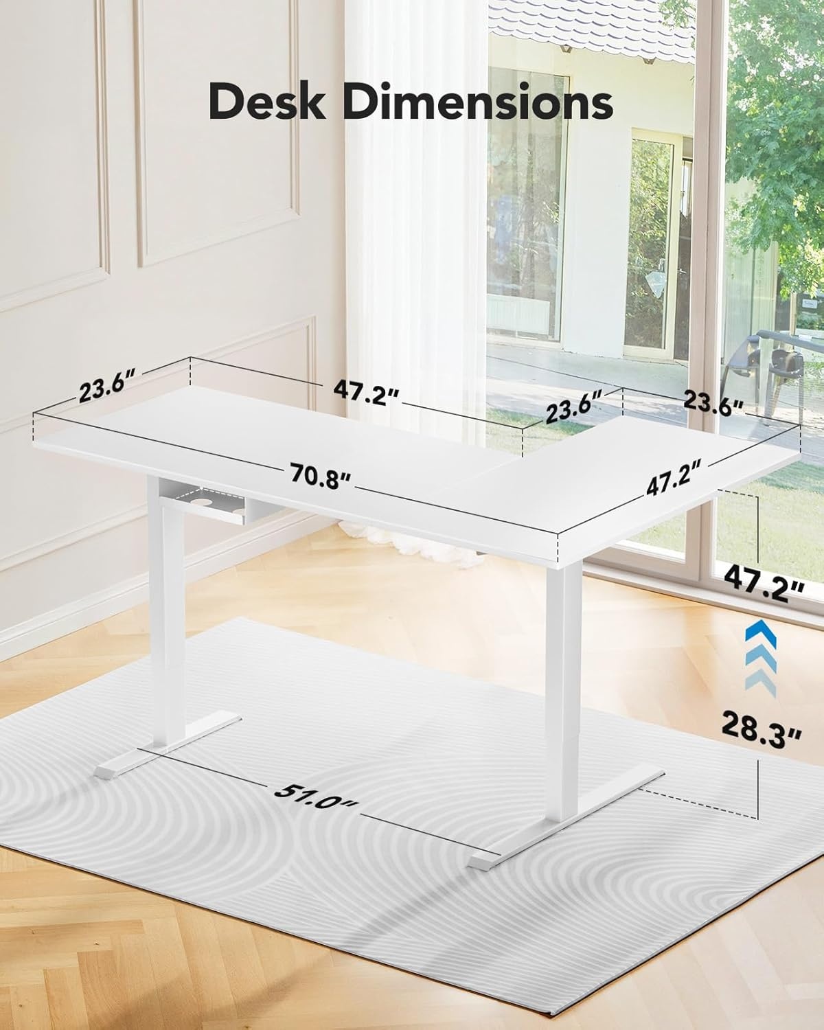 image:imageHUANUO Dual Motor 63x40 inch L Shaped Electric Standing Desk with 3 Preset Heights Electric Height Adjustable Computer Table 2 Hooks amp Cable Tray Raising Desk for Home Office Vintage BrownWhite