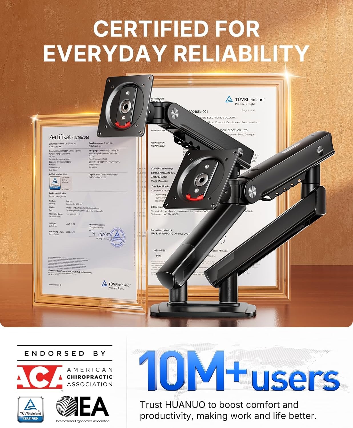 image:imageHUANUO FlowLift Pro Dual Monitor Mount for 1332 Screens MechaSpring Monitor Stand Adjustable Monitor Arms for 2 Monitors with TiltSwivelRotation ToolFree VESA Mount Max Load 198 lbs