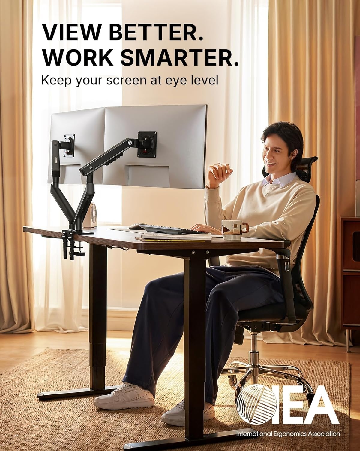 image:imageHUANUO FlowLift Pro Dual Monitor Mount for 1332 Screens MechaSpring Monitor Stand Adjustable Monitor Arms for 2 Monitors with TiltSwivelRotation ToolFree VESA Mount Max Load 198 lbs