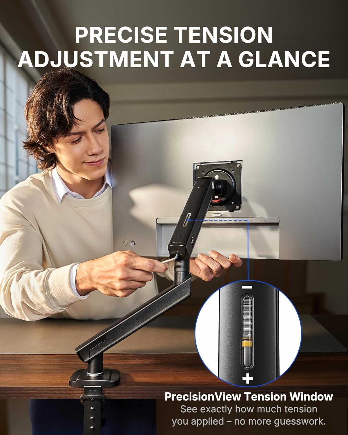 image:imageHUANUO FlowLift Pro Monitor Arm for 1332 Screens MechaSpring Monitor Mount FullyAdjustable Monitor Stand with TiltSwivelRotation ToolFree VESA Mount CClampGrommet Base Max Load 198 lbs