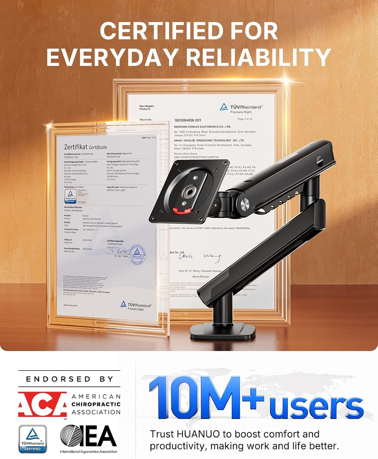 image:imageHUANUO FlowLift Pro Monitor Arm for 1332 Screens MechaSpring Monitor Mount FullyAdjustable Monitor Stand with TiltSwivelRotation ToolFree VESA Mount CClampGrommet Base Max Load 198 lbs