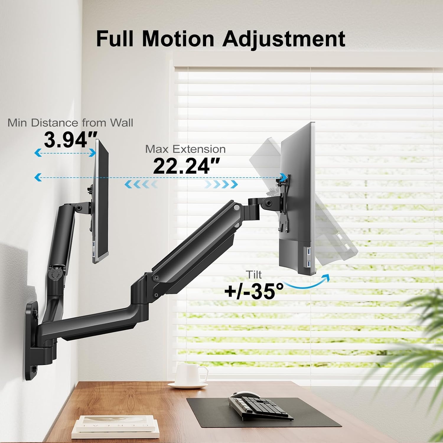 image:imageHUANUO Gaming Dual Monitor Wall Mount for 1732 Inch Computer Screen Mount 44176lbs Per Arm VESA 75x75100x100 Height Adjustable Stand for Dual Monitors Home Office Desk Setup