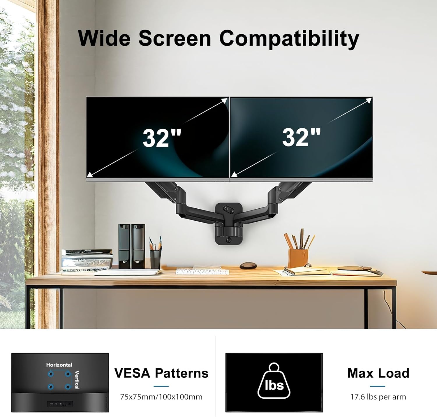 image:imageHUANUO Gaming Dual Monitor Wall Mount for 1732 Inch Computer Screen Mount 44176lbs Per Arm VESA 75x75100x100 Height Adjustable Stand for Dual Monitors Home Office Desk Setup