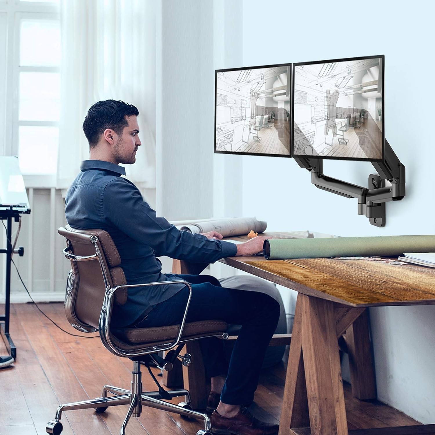 image:imageHUANUO Gaming Dual Monitor Wall Mount for 1732 Inch Computer Screen Mount 44176lbs Per Arm VESA 75x75100x100 Height Adjustable Stand for Dual Monitors Home Office Desk Setup