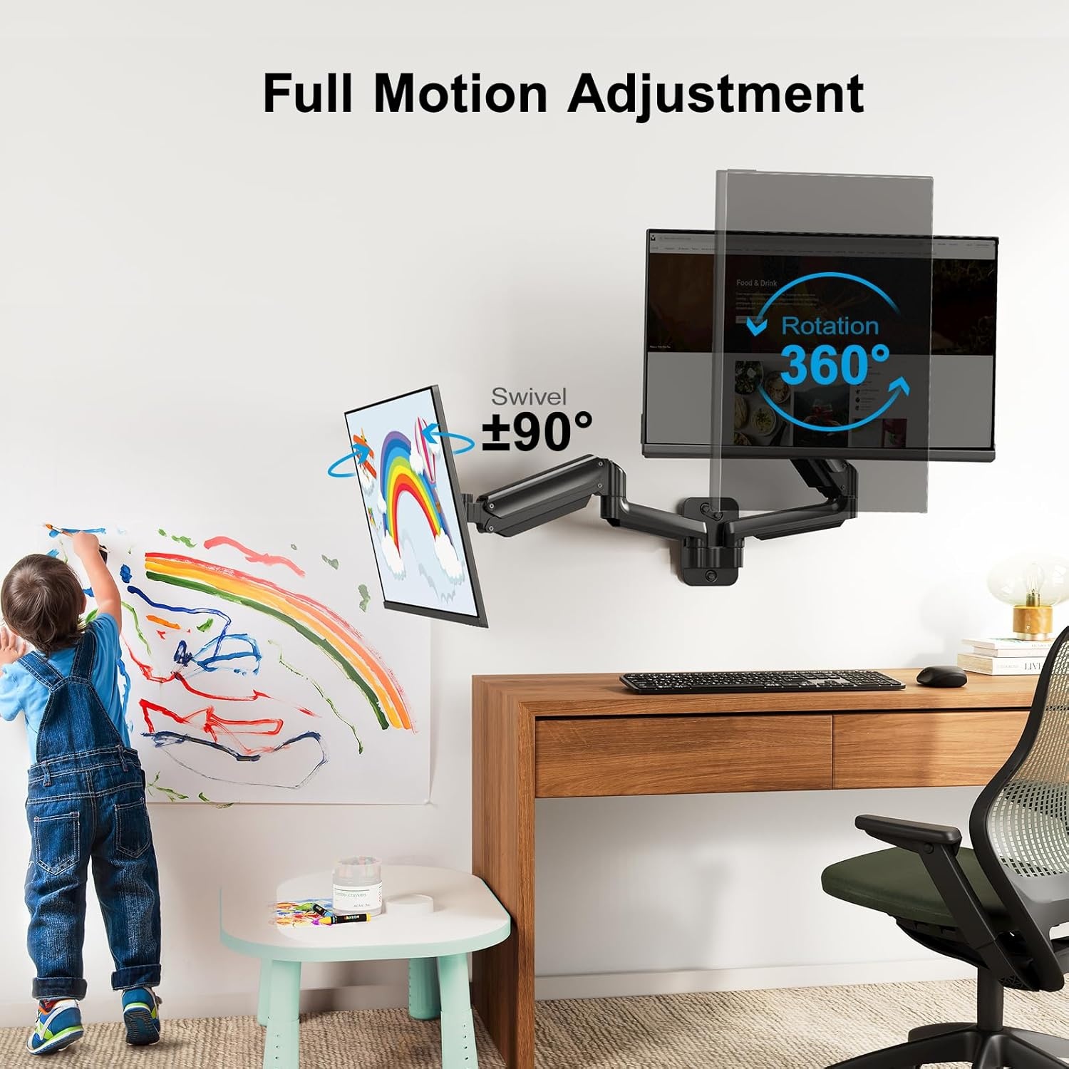 image:imageHUANUO Gaming Dual Monitor Wall Mount for 1732 Inch Computer Screen Mount 44176lbs Per Arm VESA 75x75100x100 Height Adjustable Stand for Dual Monitors Home Office Desk Setup