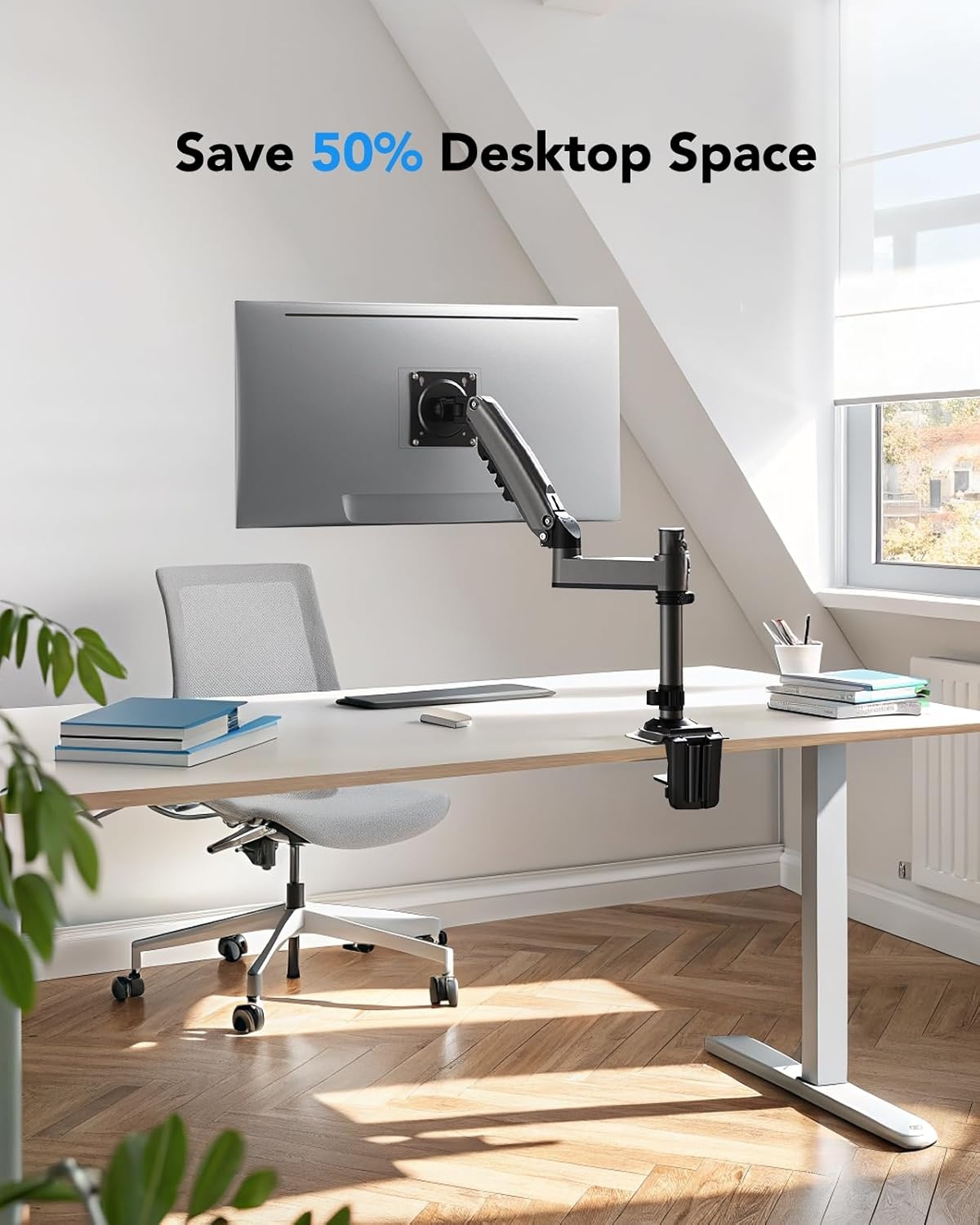 image:imageHUANUO Single Monitor Arm Adjustable Desk Mount for 1334 inch Screens Holds 198lbs 2244 inch Max Height Full Motion Swivel Gaming Monitor Stand with VESA 75x75mm and 100x100mm CompatibilityBlack