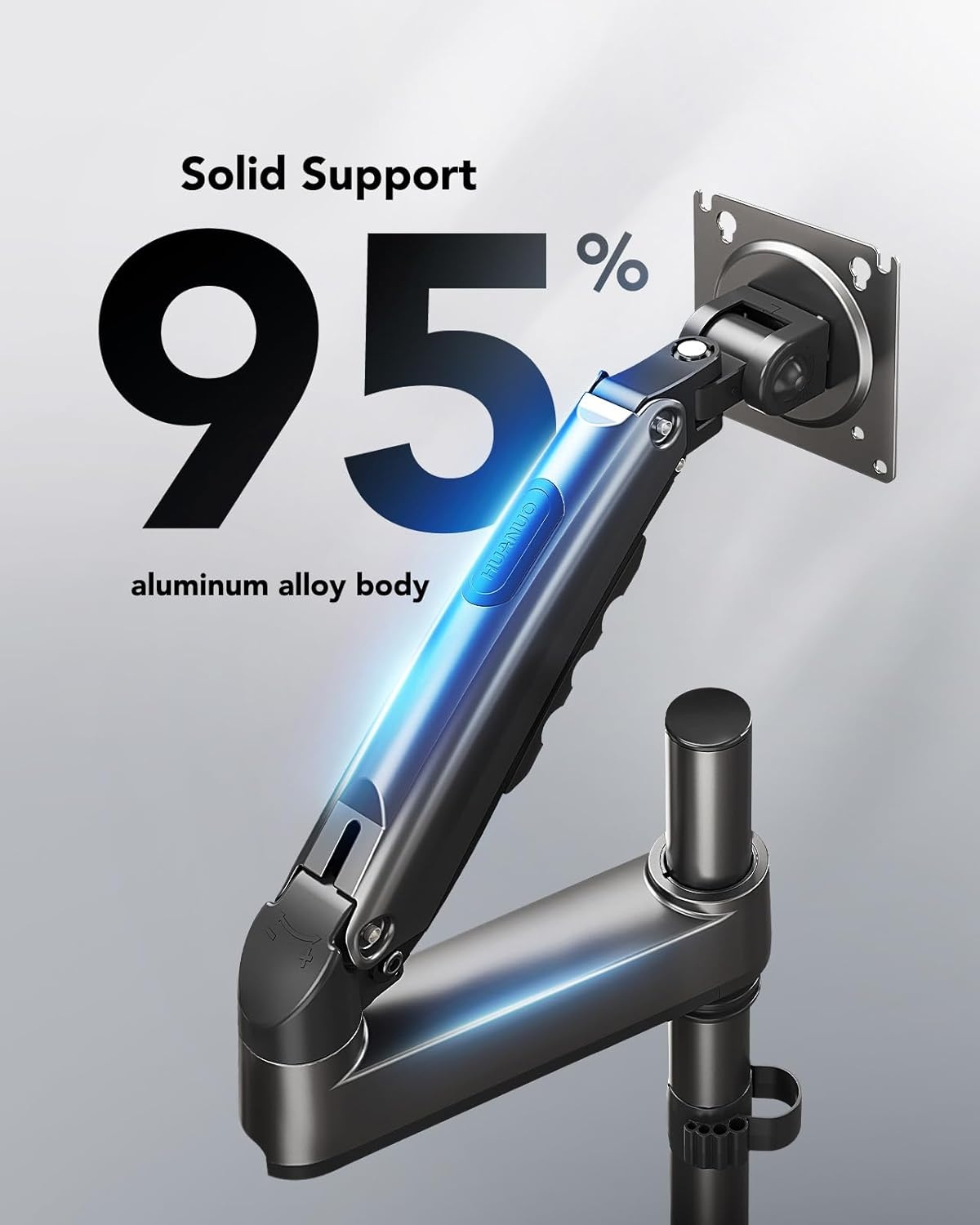 image:imageHUANUO Single Monitor Arm Adjustable Desk Mount for 1334 inch Screens Holds 198lbs 2244 inch Max Height Full Motion Swivel Gaming Monitor Stand with VESA 75x75mm and 100x100mm CompatibilityBlack