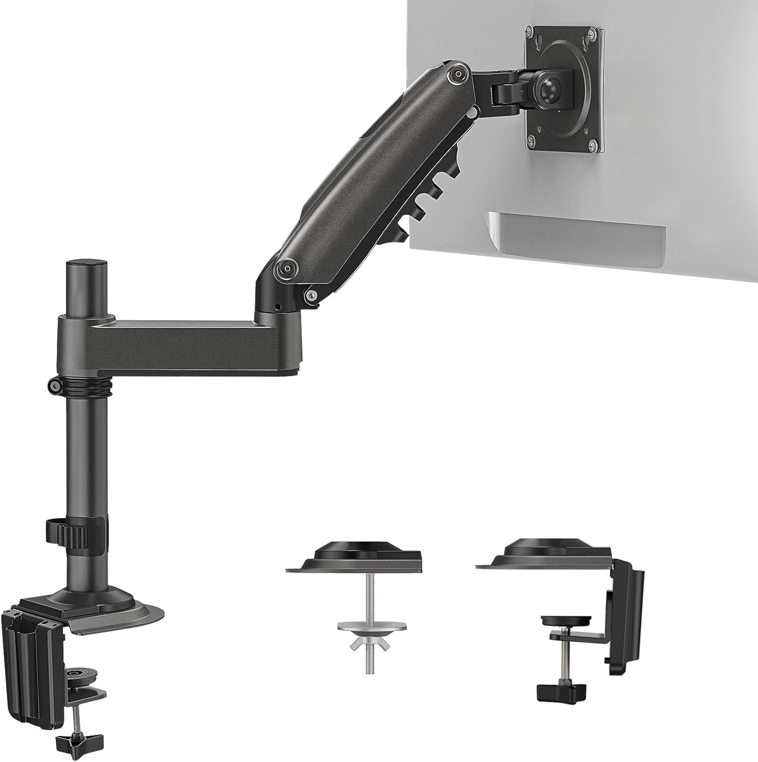 image:imageHUANUO Single Monitor Arm Adjustable Desk Mount for 1334 inch Screens Holds 198lbs 2244 inch Max Height Full Motion Swivel Gaming Monitor Stand with VESA 75x75mm and 100x100mm CompatibilityBlack