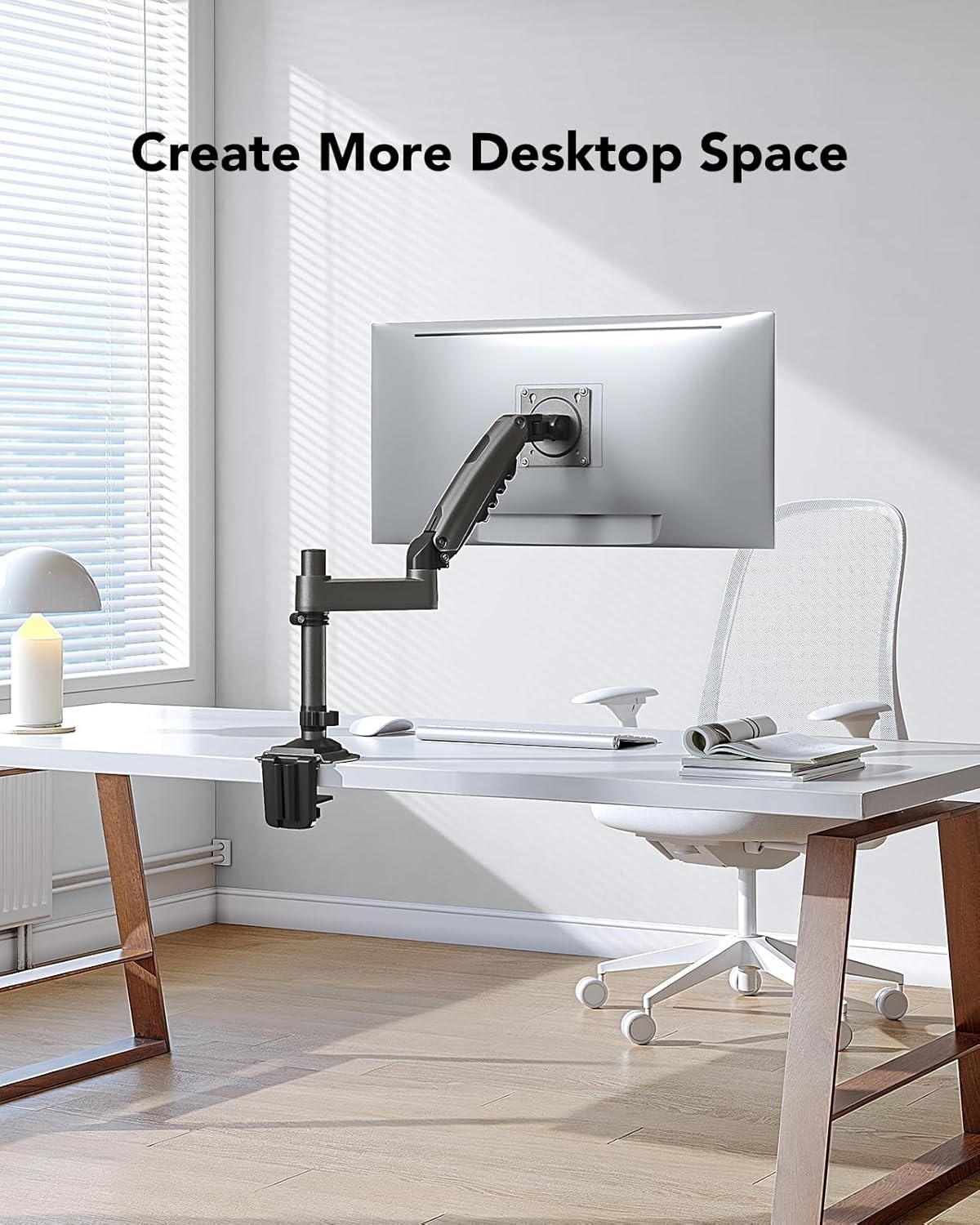 image:imageHUANUO Single Monitor Arm Adjustable Desk Mount for 1334 inch Screens Holds 198lbs 2244 inch Max Height Full Motion Swivel Gaming Monitor Stand with VESA 75x75mm and 100x100mm CompatibilityBlack