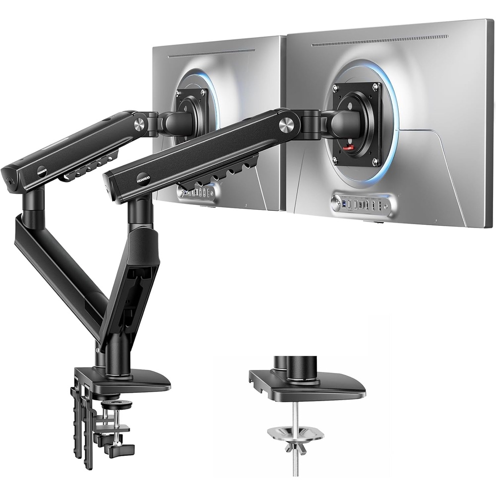 image:imageHUANUO FlowLift Pro Dual Monitor Mount for 1332 Screens MechaSpring Monitor Stand Adjustable Monitor Arms for 2 Monitors with TiltSwivelRotation ToolFree VESA Mount Max Load 198 lbs