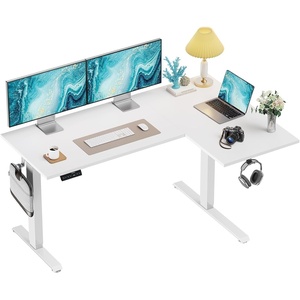 image:imageHUANUO 71x48 inch Dual Motor L Shaped Electric Standing Desk with 3 Preset Heights Electric Height Adjustable Computer Table 2 Hooks amp Cable Tray Raising Desk for Home Office Vintage BrownWhite