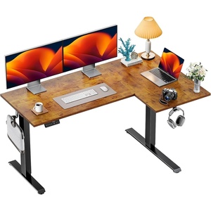 image:imageHUANUO 71x48 inch Dual Motor L Shaped Electric Standing Desk with 3 Preset Heights Electric Height Adjustable Computer Table 2 Hooks amp Cable Tray Raising Desk for Home Office Vintage BrownVintage Brown