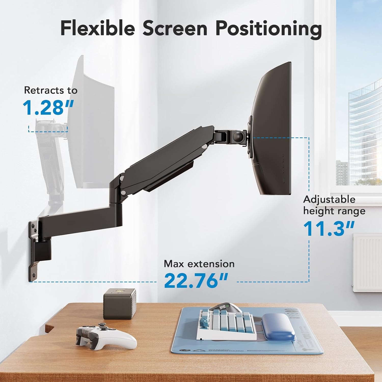 image:imageHUANUO 49 inch Ultrawide Monitor Wall Mount Heavy Duty Screen Arm with Premium Aluminum Supports up to 44 lbs Wall Mount Monitor Arm for Height Adjustment Tilt Swivel Rotate