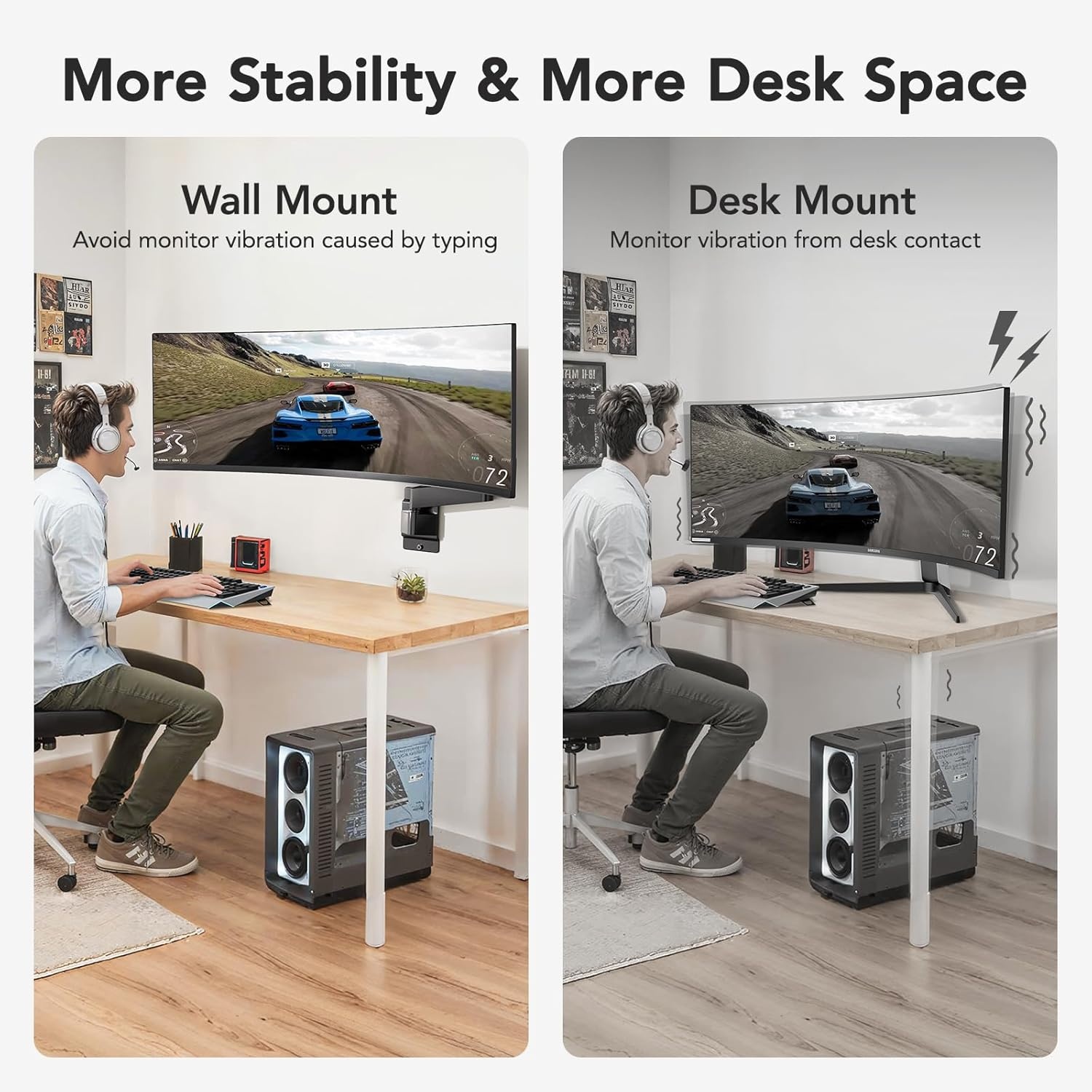 image:imageHUANUO 49 inch Ultrawide Monitor Wall Mount Heavy Duty Screen Arm with Premium Aluminum Supports up to 44 lbs Wall Mount Monitor Arm for Height Adjustment Tilt Swivel Rotate