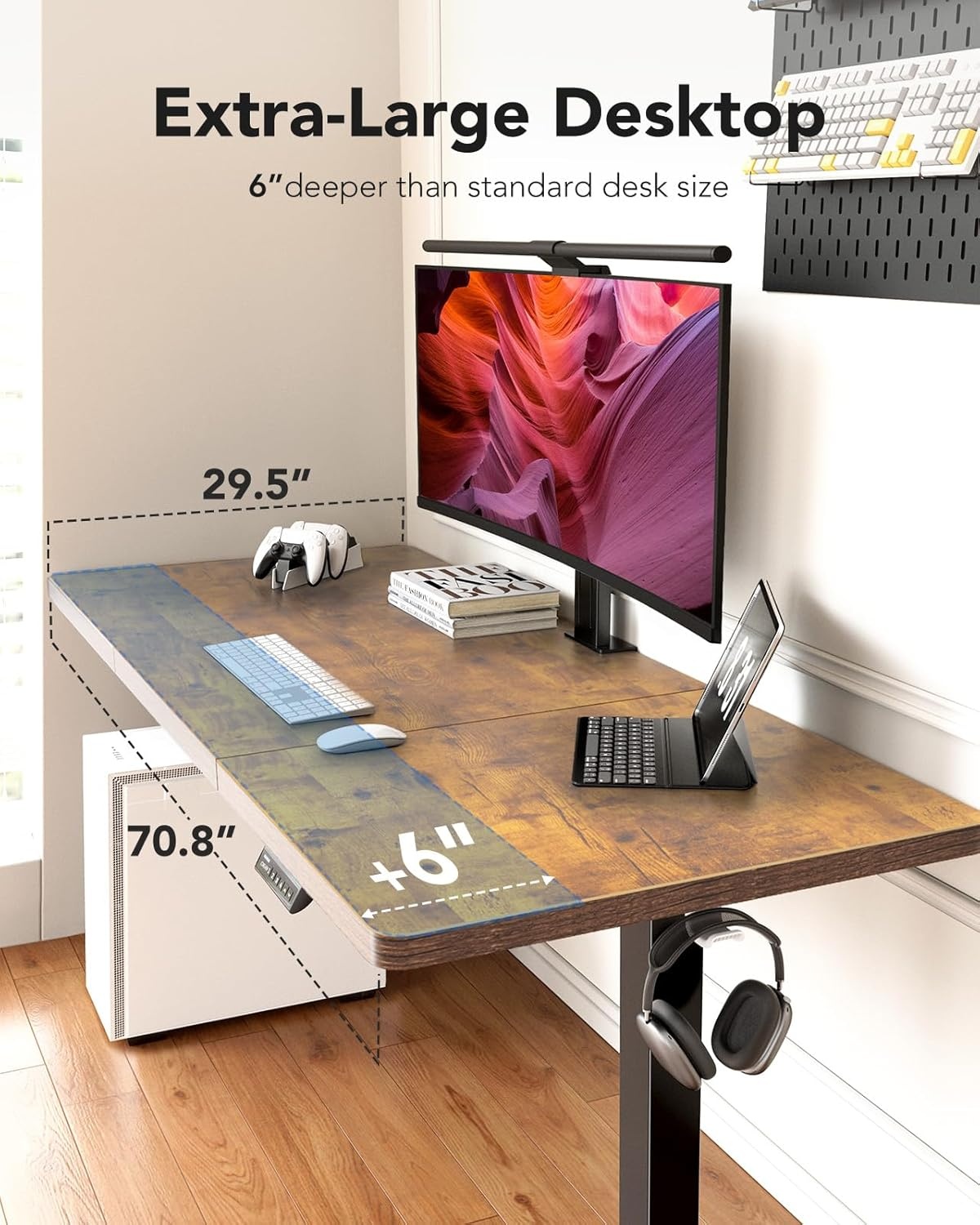 image:imageHUANUO 71 x 30 inch Electric Standing Desk Powerful Brushless Motor Large Height Adjustable Table 4 Memory Preset Sit Stand Up Desk Home Office Computer Table with Thick TShaped FrameVintage