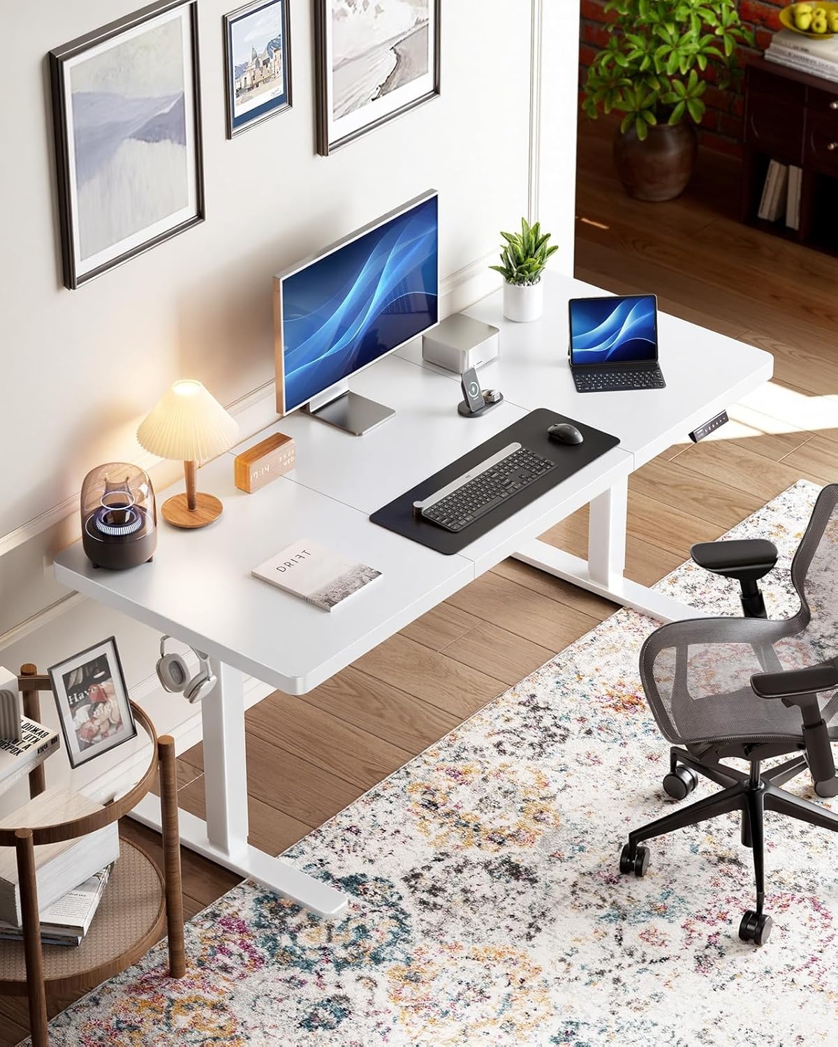 image:imageHUANUO 71 x 30 inch Electric Standing Desk Powerful Brushless Motor Large Height Adjustable Table 4 Memory Preset Sit Stand Up Desk Home Office Computer Table with Thick TShaped FrameWhite