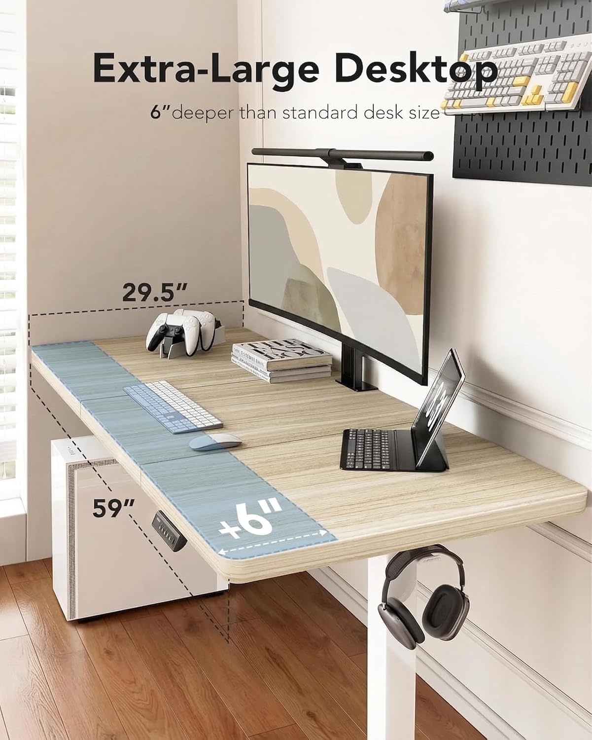 image:imageHUANUO 71 x 30 inch Electric Standing Desk Powerful Brushless Motor Large Height Adjustable Table 4 Memory Preset Sit Stand Up Desk Home Office Computer Table with Thick TShaped FrameNatural