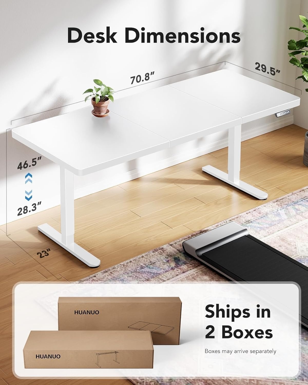 image:imageHUANUO 71 x 30 inch Electric Standing Desk Powerful Brushless Motor Large Height Adjustable Table 4 Memory Preset Sit Stand Up Desk Home Office Computer Table with Thick TShaped FrameWhite
