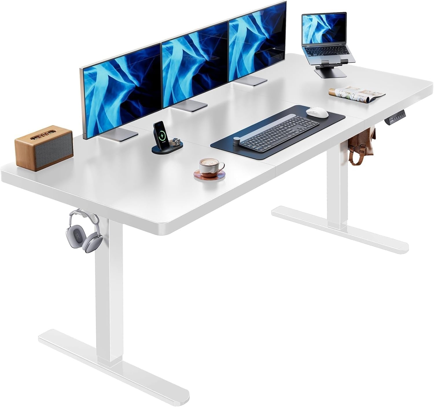image:imageHUANUO 71 x 30 inch Electric Standing Desk Powerful Brushless Motor Large Height Adjustable Table 4 Memory Preset Sit Stand Up Desk Home Office Computer Table with Thick TShaped FrameWhite