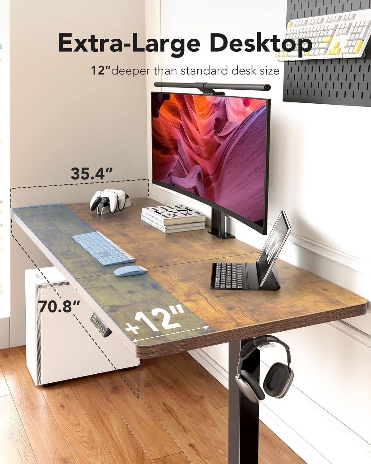 image:imageHUANUO 71 x 30 inch Electric Standing Desk Powerful Brushless Motor Large Height Adjustable Table 4 Memory Preset Sit Stand Up Desk Home Office Computer Table with Thick TShaped FrameVintage