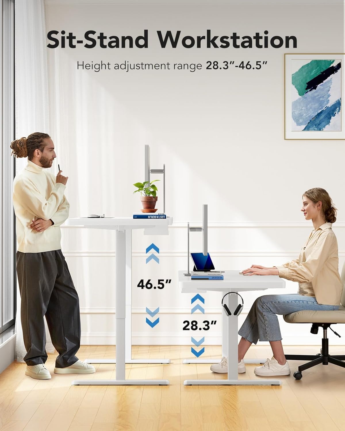 image:imageHUANUO 71 x 30 inch Electric Standing Desk Powerful Brushless Motor Large Height Adjustable Table 4 Memory Preset Sit Stand Up Desk Home Office Computer Table with Thick TShaped FrameWhite