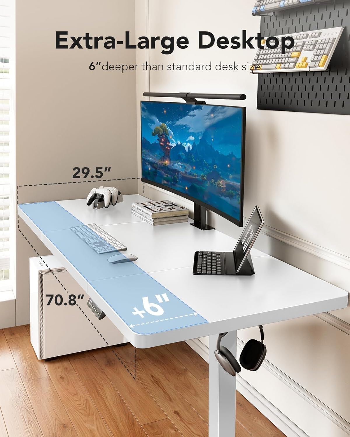 image:imageHUANUO 71 x 30 inch Electric Standing Desk Powerful Brushless Motor Large Height Adjustable Table 4 Memory Preset Sit Stand Up Desk Home Office Computer Table with Thick TShaped FrameWhite