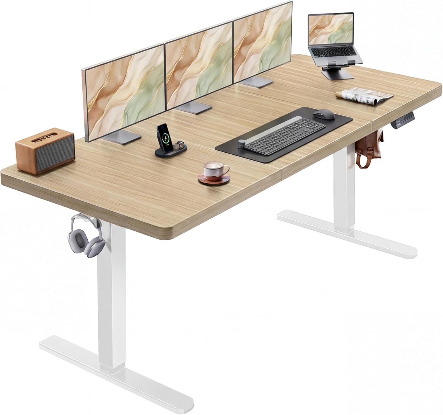 image:imageHUANUO 71 x 30 inch Electric Standing Desk Powerful Brushless Motor Large Height Adjustable Table 4 Memory Preset Sit Stand Up Desk Home Office Computer Table with Thick TShaped FrameNatural