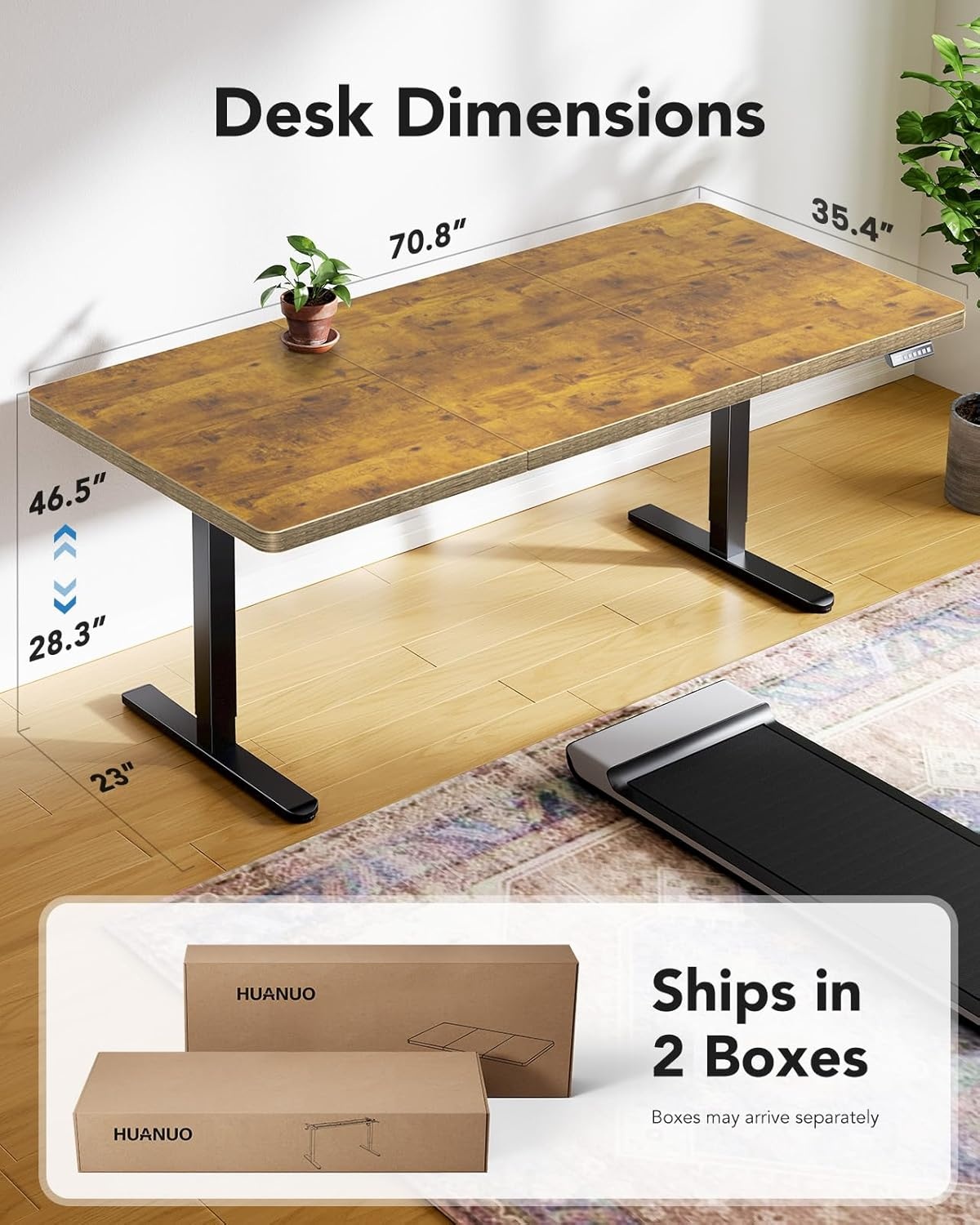 image:imageHUANUO 71 x 30 inch Electric Standing Desk Powerful Brushless Motor Large Height Adjustable Table 4 Memory Preset Sit Stand Up Desk Home Office Computer Table with Thick TShaped FrameVintage