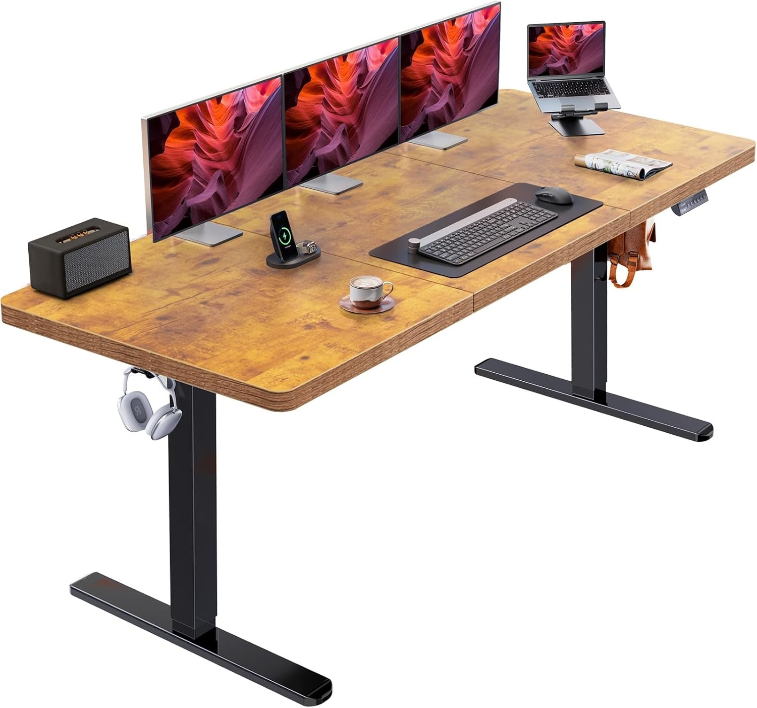 image:imageHUANUO 71 x 30 inch Electric Standing Desk Powerful Brushless Motor Large Height Adjustable Table 4 Memory Preset Sit Stand Up Desk Home Office Computer Table with Thick TShaped FrameVintage