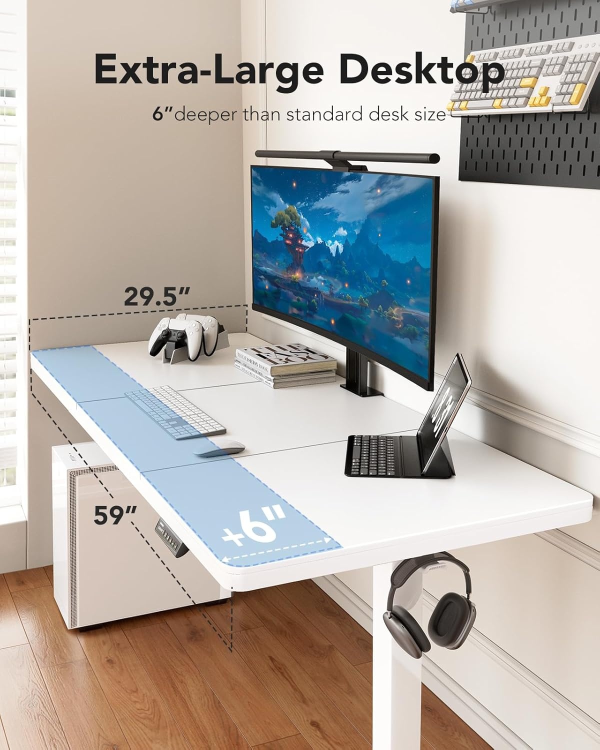 image:imageHUANUO 71 x 30 inch Electric Standing Desk Powerful Brushless Motor Large Height Adjustable Table 4 Memory Preset Sit Stand Up Desk Home Office Computer Table with Thick TShaped FrameWhite