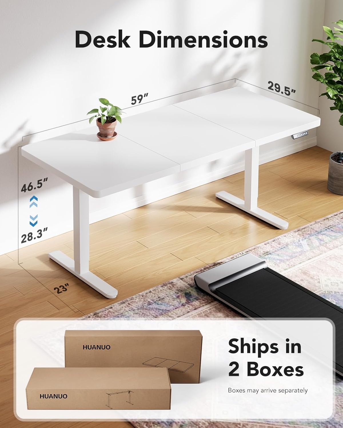 image:imageHUANUO 71 x 30 inch Electric Standing Desk Powerful Brushless Motor Large Height Adjustable Table 4 Memory Preset Sit Stand Up Desk Home Office Computer Table with Thick TShaped FrameWhite