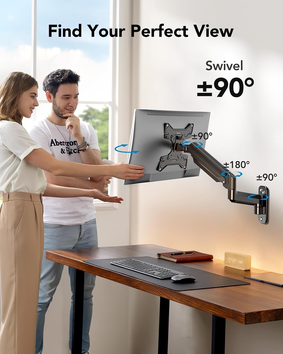 image:imageHUANUO Computer Monitor Wall Mount for 2235 Screens Gaming Wall Mount Monitor Arm Holds up to 264lbs Vesa Mount with Tilt Swivel Rotation Supports 75x75mm 100x100mm 200x200mm Black