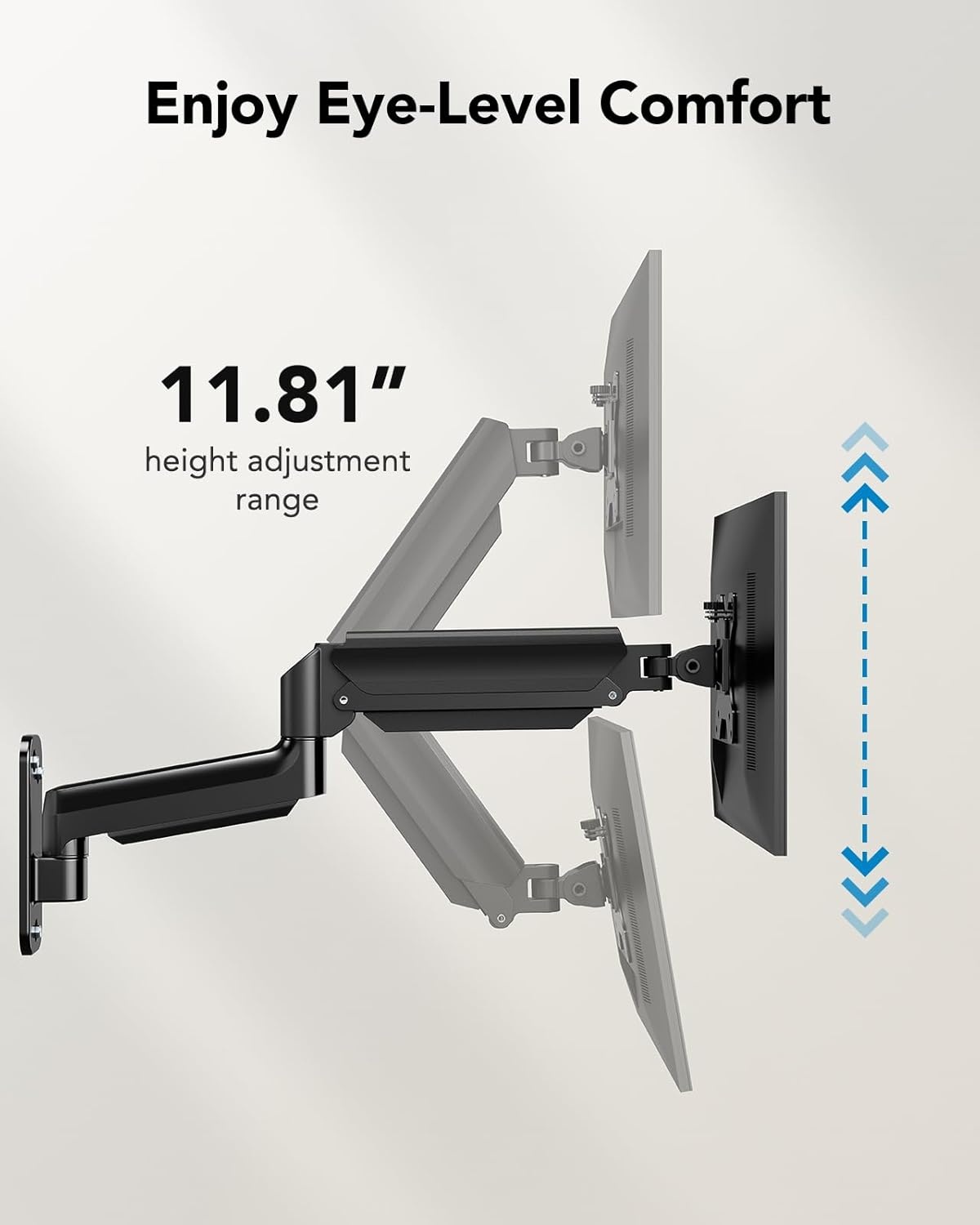 image:imageHUANUO Computer Monitor Wall Mount for 2235 Screens Gaming Wall Mount Monitor Arm Holds up to 264lbs Vesa Mount with Tilt Swivel Rotation Supports 75x75mm 100x100mm 200x200mm Black