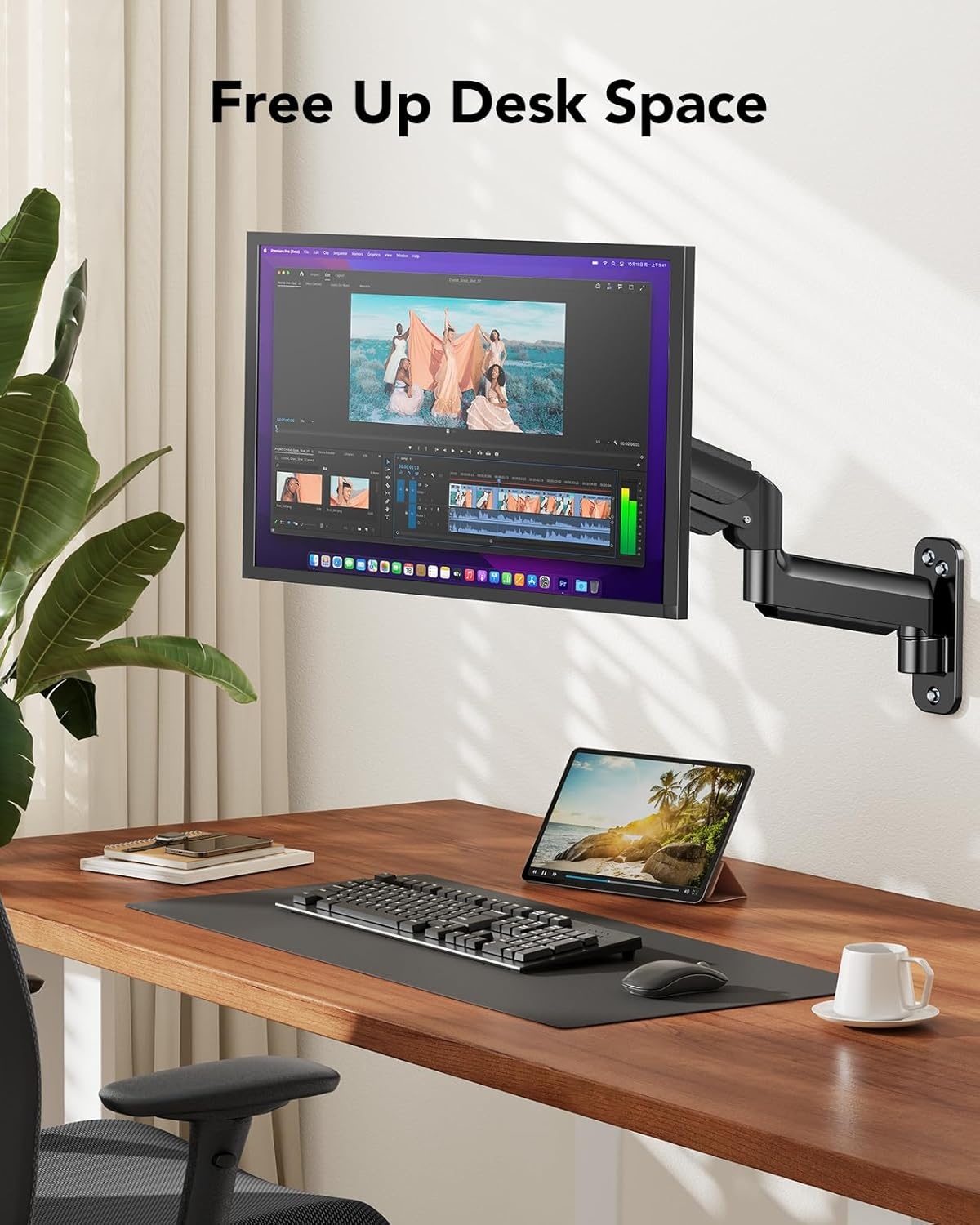 image:imageHUANUO Computer Monitor Wall Mount for 2235 Screens Gaming Wall Mount Monitor Arm Holds up to 264lbs Vesa Mount with Tilt Swivel Rotation Supports 75x75mm 100x100mm 200x200mm Black