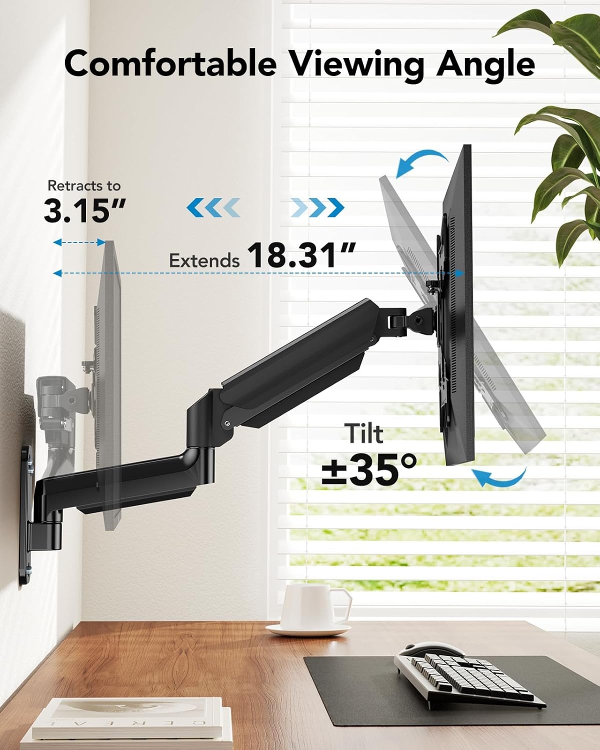 image:imageHUANUO Computer Monitor Wall Mount for 2235 Screens Gaming Wall Mount Monitor Arm Holds up to 264lbs Vesa Mount with Tilt Swivel Rotation Supports 75x75mm 100x100mm 200x200mm Black