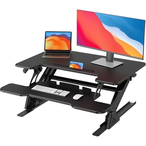 image:imageHUANUO 32 Z Shaped Stable Standing Desk Converter Height Adjustable Sit Stand Up Desk Riser Dual Monitor and Laptop Workstation with Wide Keyboard Tray Desk Lifter for Home OfficeBlackBlack
