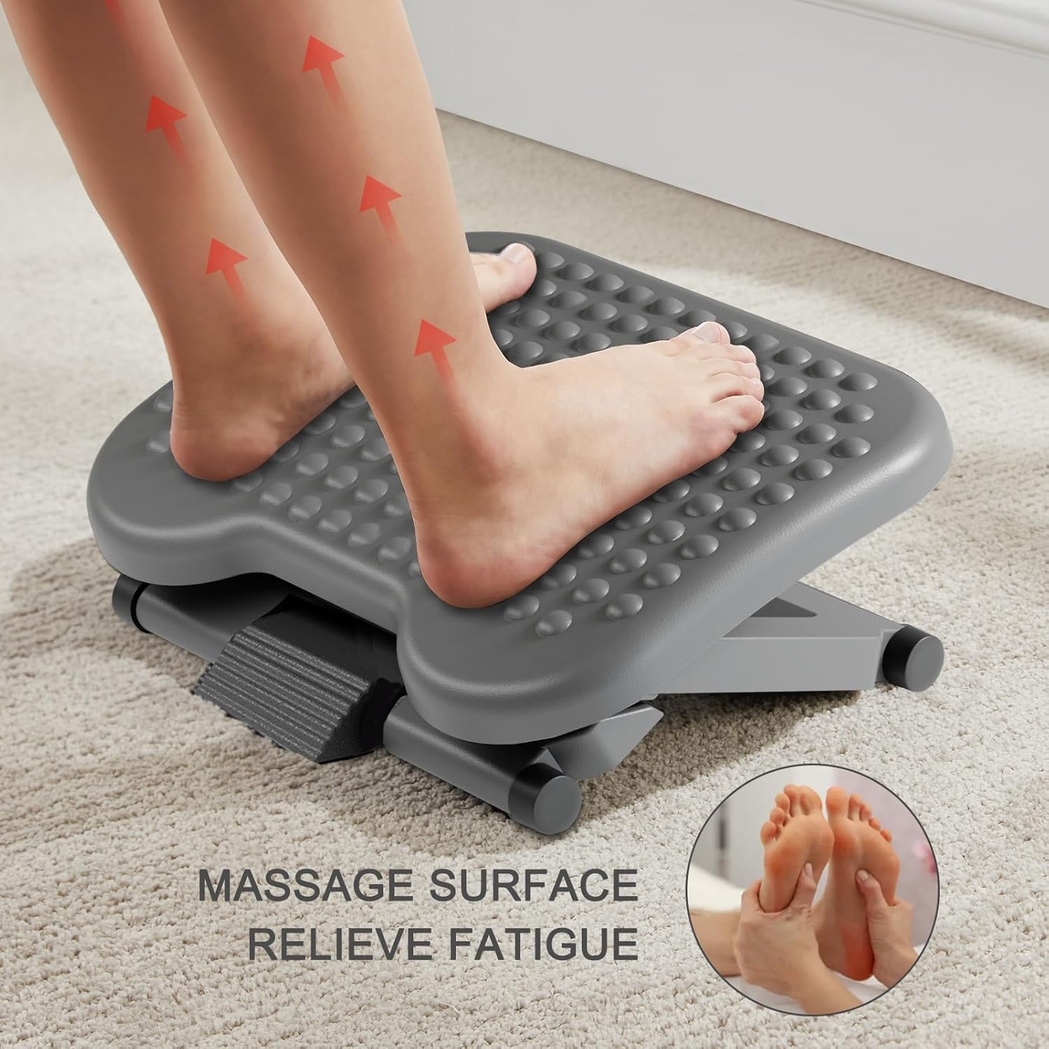 image:imageHUANUO Adjustable Desk Footrest Foot Rest for Under Desk at Work with Massage Adjustable Foot Stool with 3 Height Position amp 30 Degree Tilt Angle Adjustment for Home OfficeGray