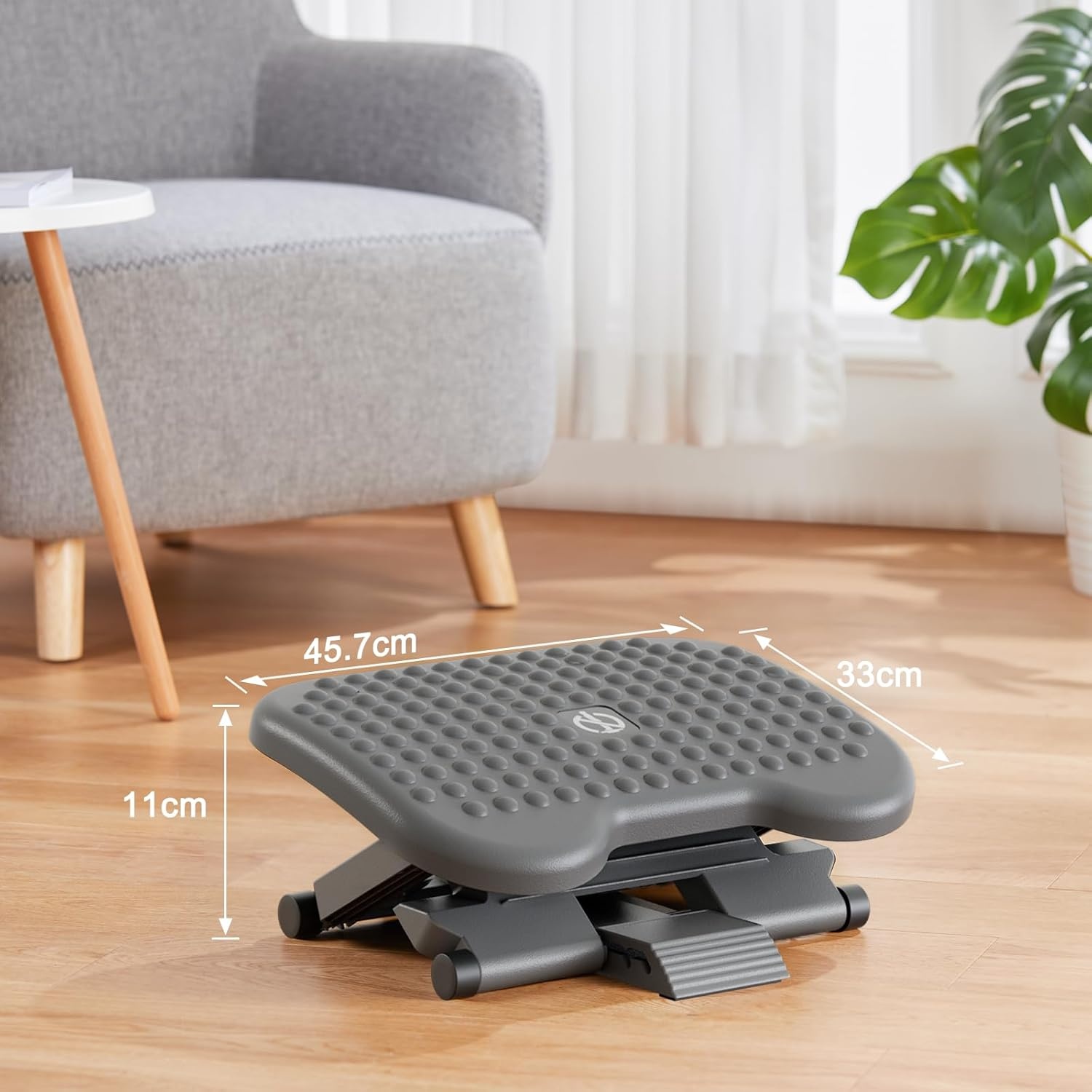 image:imageHUANUO Adjustable Desk Footrest Foot Rest for Under Desk at Work with Massage Adjustable Foot Stool with 3 Height Position amp 30 Degree Tilt Angle Adjustment for Home OfficeGray