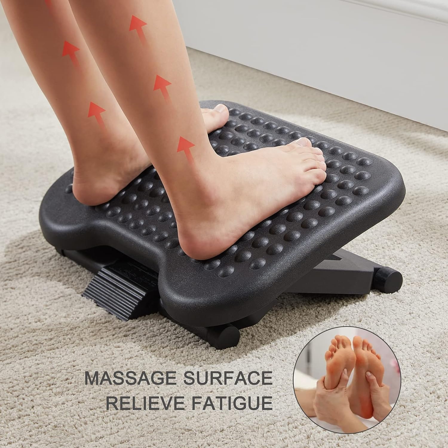 image:imageHUANUO Adjustable Desk Footrest Foot Rest for Under Desk at Work with Massage Adjustable Foot Stool with 3 Height Position amp 30 Degree Tilt Angle Adjustment for Home OfficeBlack