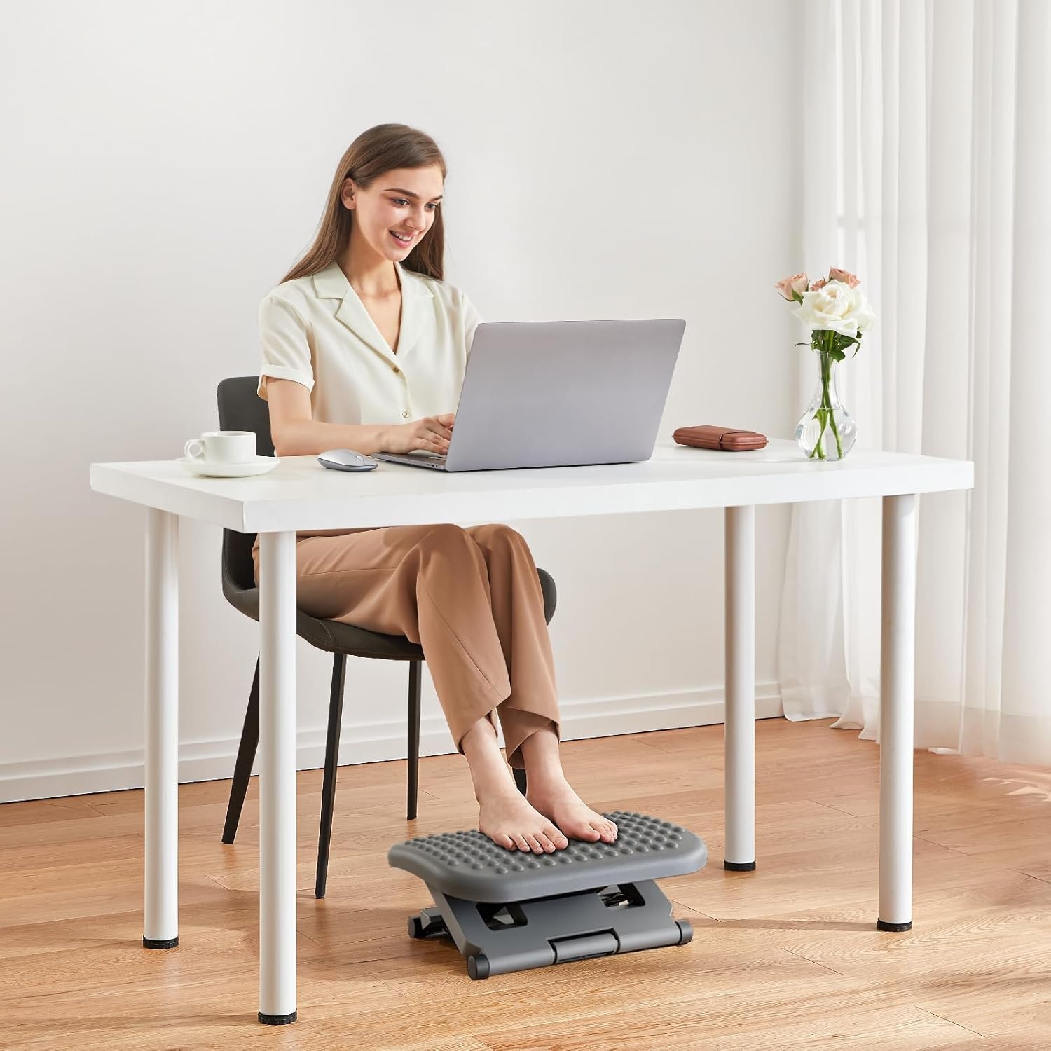 image:imageHUANUO Adjustable Desk Footrest Foot Rest for Under Desk at Work with Massage Adjustable Foot Stool with 3 Height Position amp 30 Degree Tilt Angle Adjustment for Home OfficeGray