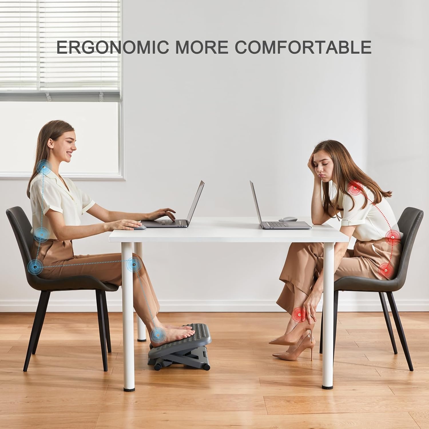 image:imageHUANUO Adjustable Desk Footrest Foot Rest for Under Desk at Work with Massage Adjustable Foot Stool with 3 Height Position amp 30 Degree Tilt Angle Adjustment for Home OfficeGray