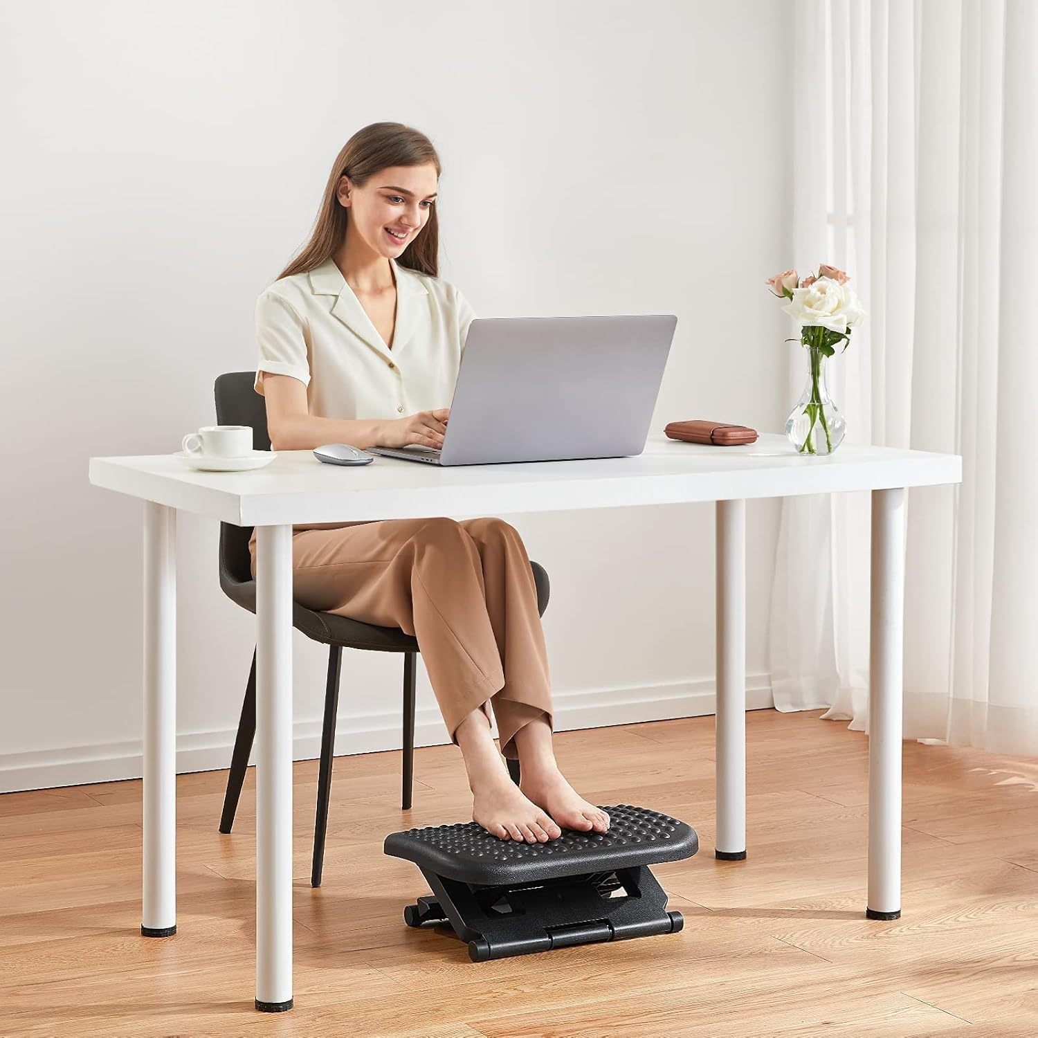 image:imageHUANUO Adjustable Desk Footrest Foot Rest for Under Desk at Work with Massage Adjustable Foot Stool with 3 Height Position amp 30 Degree Tilt Angle Adjustment for Home OfficeBlack