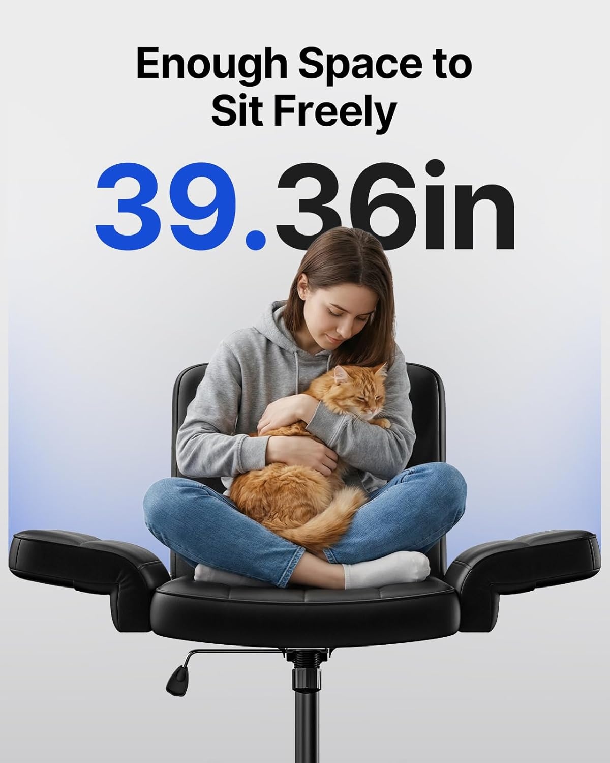 image:imageHUANUO Criss Cross Chair with 6Point Adjustable Armrests PetFriendly Criss Cross Office Chair Comfortable Cross Leg Chair with Wide Seat Durable PU Leather Side Storage Pocket Easy Assembly