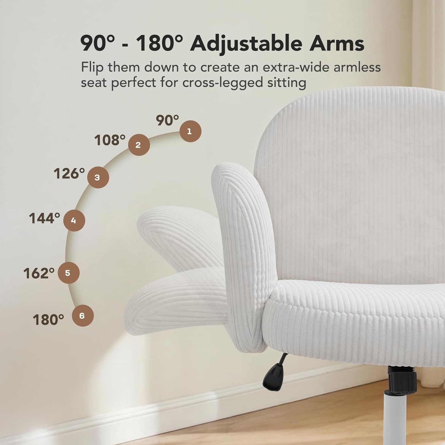 image:imageHUANUO Criss Cross Office Chair for Women Cross Legged Desk Chair with Adjustable Armrests Soft Corduroy Fabric for Small Spaces Petite Home Office Computer Chair for Girls PinkWhite