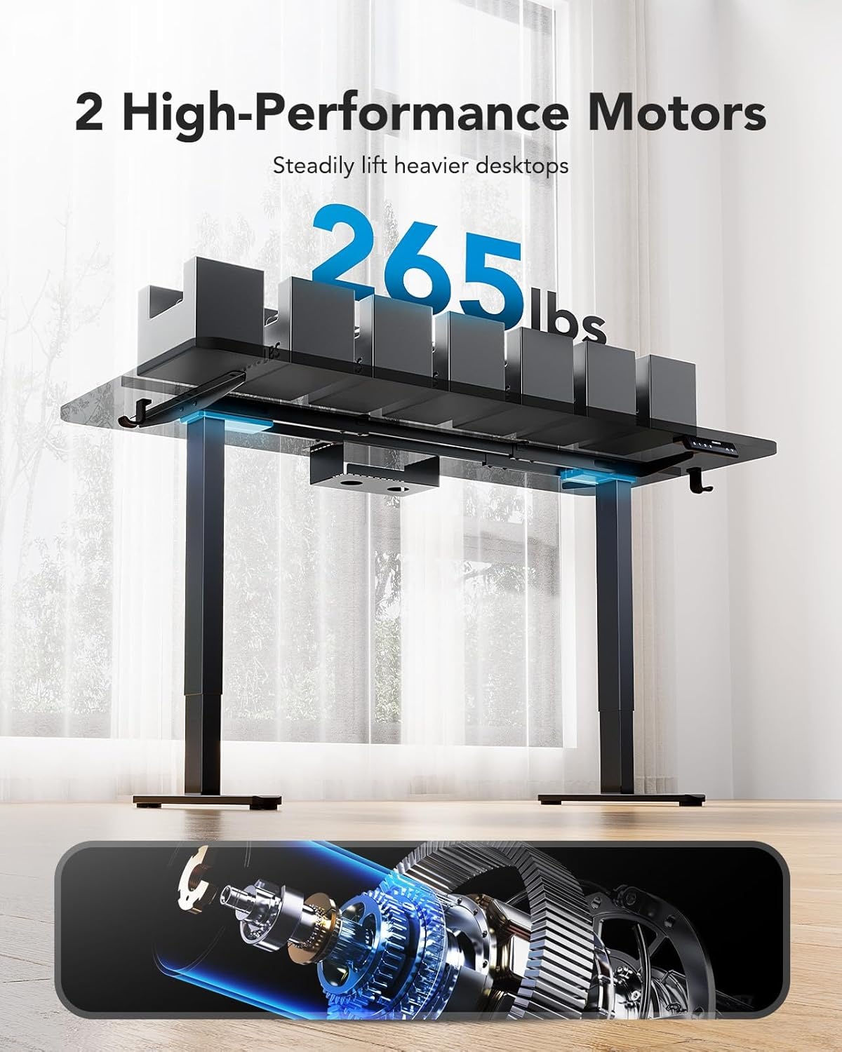 image:imageHUANUO Electric Standing Desks Frame with 265 lbs Dual MotorThick TShaped Desk Legs Made of Automotive Grade Steelfor Max 90x315 Desktop Height Adjustable Desk Frame for Home Office Frame OnlyBlack