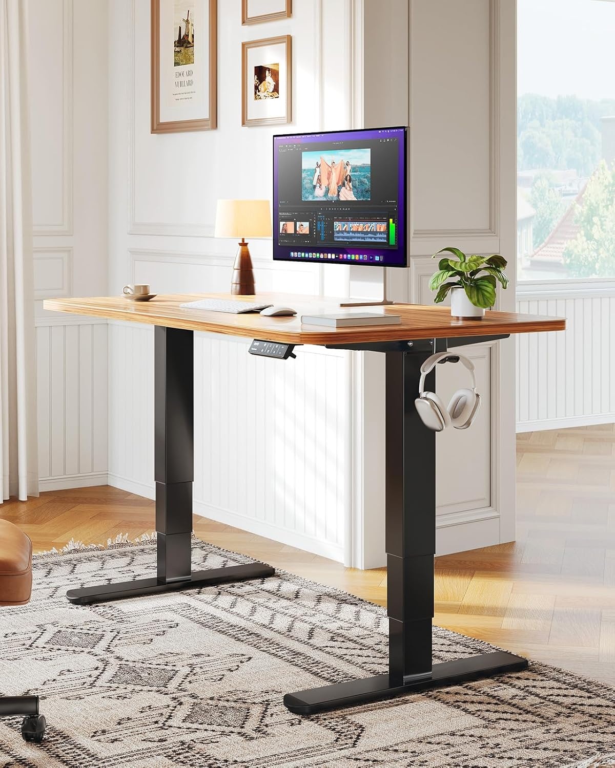 image:imageHUANUO Electric Standing Desks Frame with 265 lbs Dual MotorThick TShaped Desk Legs Made of Automotive Grade Steelfor Max 90x315 Desktop Height Adjustable Desk Frame for Home Office Frame OnlyBlack