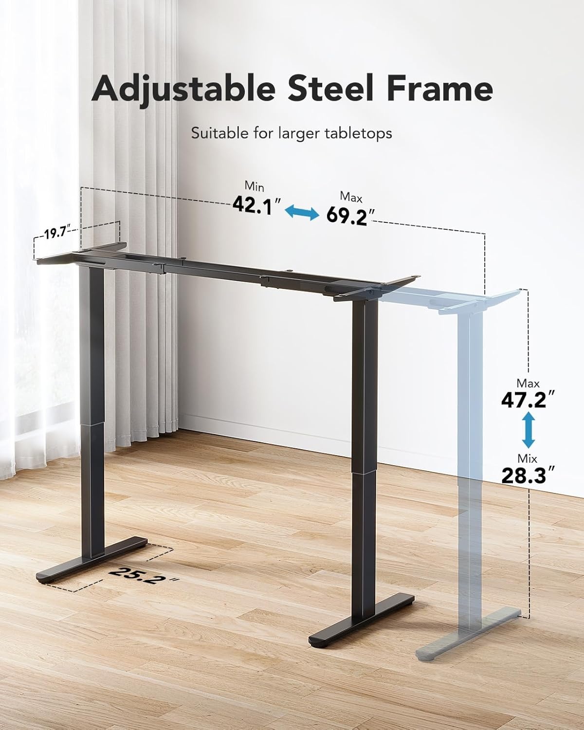 image:imageHUANUO Electric Standing Desks Frame with 265 lbs Dual MotorThick TShaped Desk Legs Made of Automotive Grade Steelfor Max 90x315 Desktop Height Adjustable Desk Frame for Home Office Frame OnlyBlack