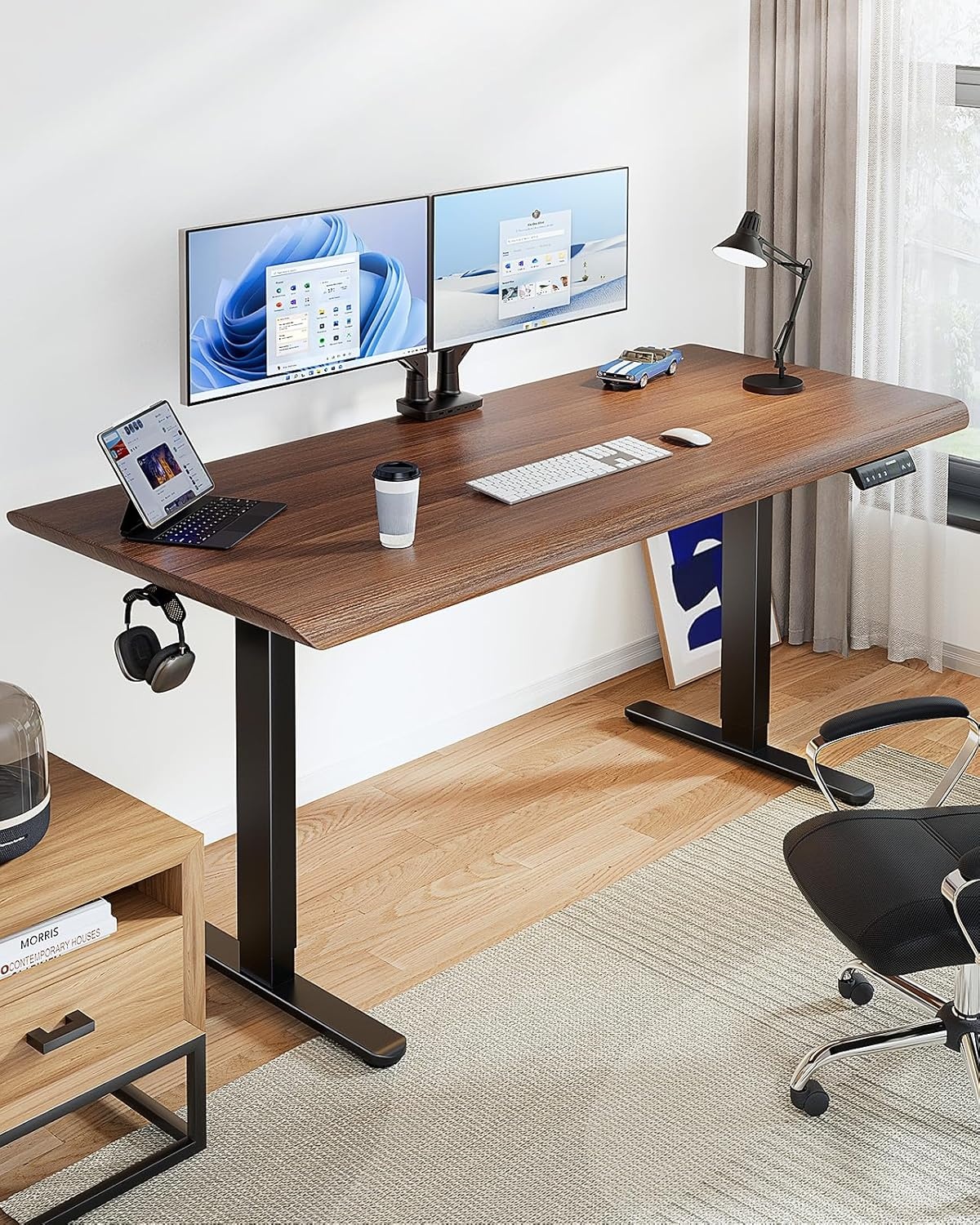 image:imageHUANUO Electric Standing Desks Frame with 265 lbs Dual MotorThick TShaped Desk Legs Made of Automotive Grade Steelfor Max 90x315 Desktop Height Adjustable Desk Frame for Home Office Frame OnlyBlack